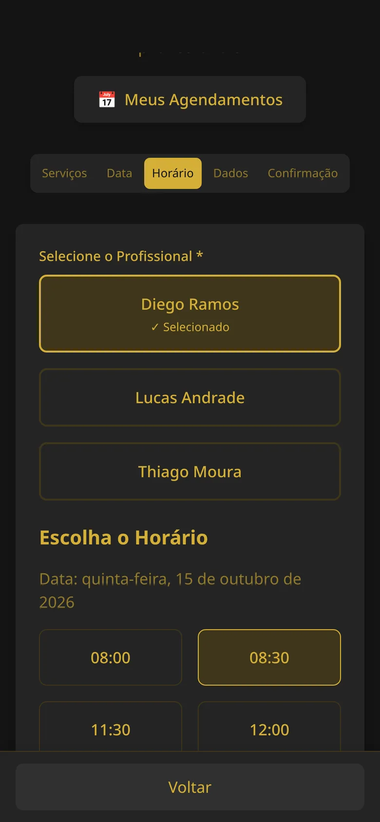 Horários livres do barbeiro escolhido
