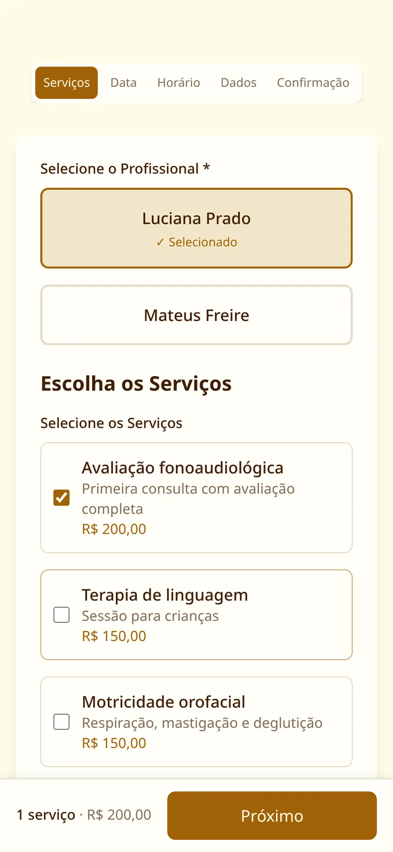 Escolha do profissional e as sessões com preço