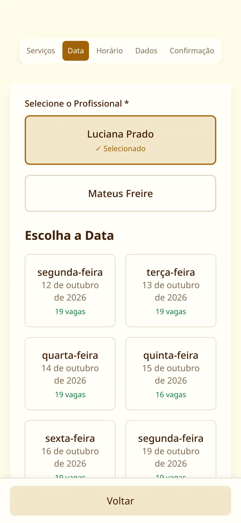 Escolha do dia com vagas disponíveis