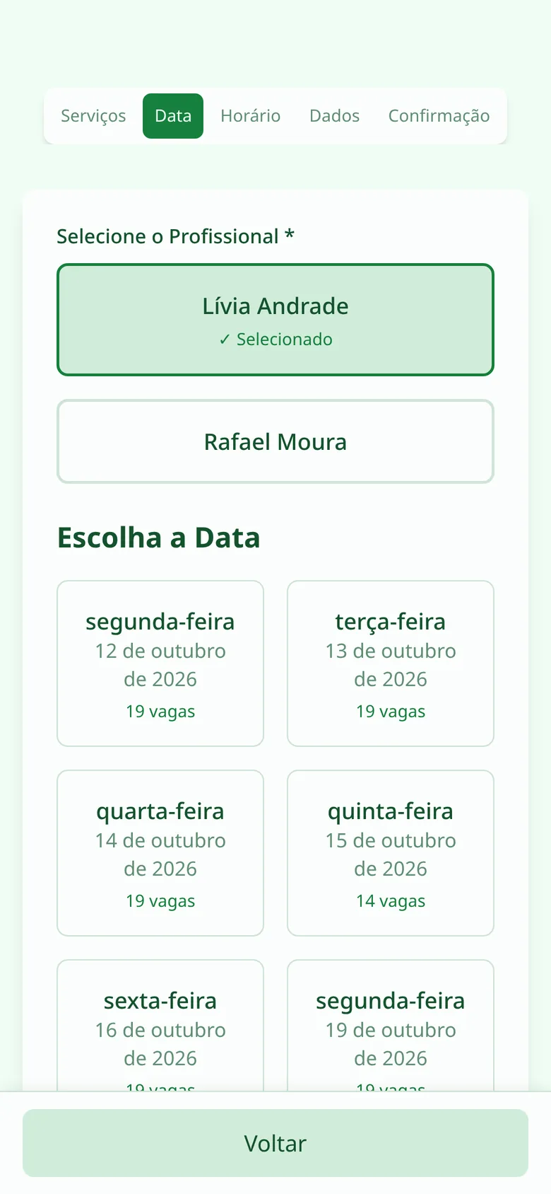 Escolha do dia com vagas disponíveis
