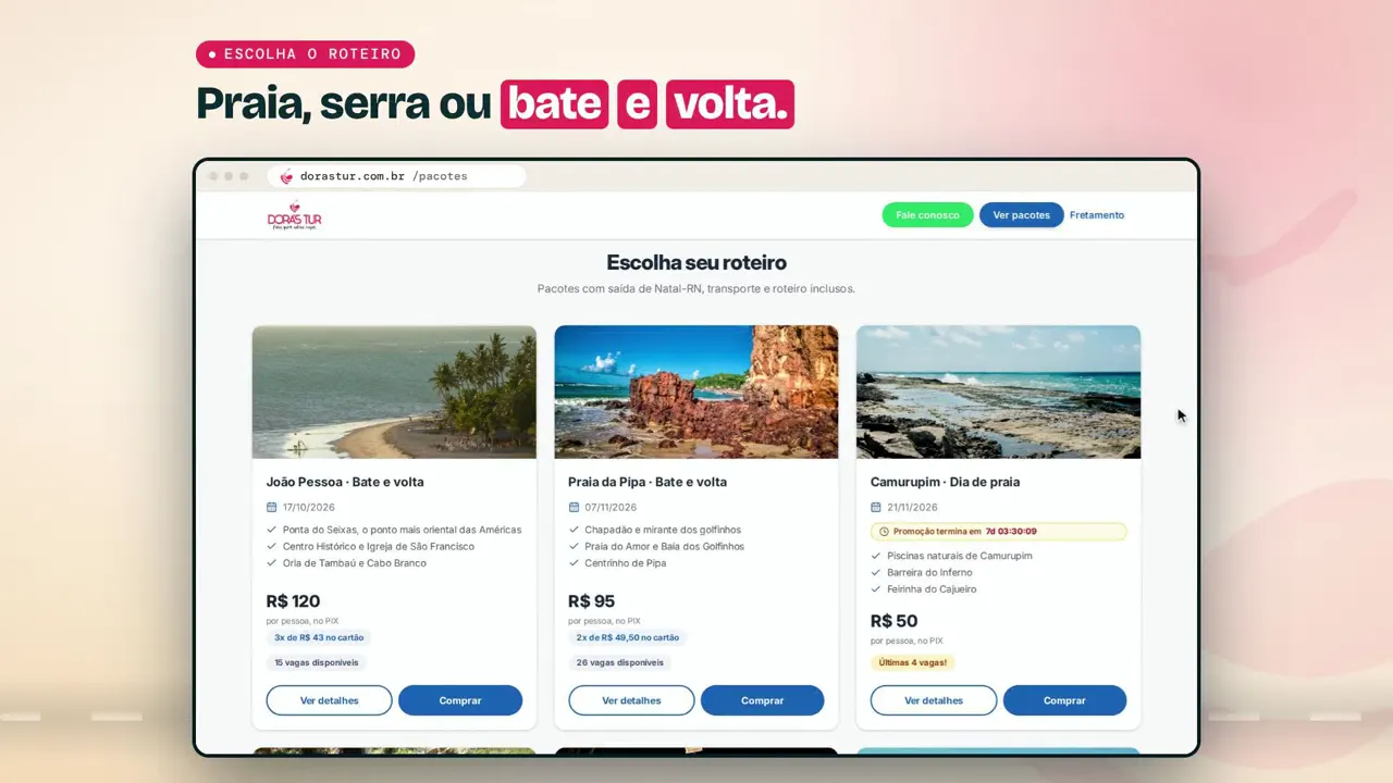 Site da Doras Tur com pacotes de viagem