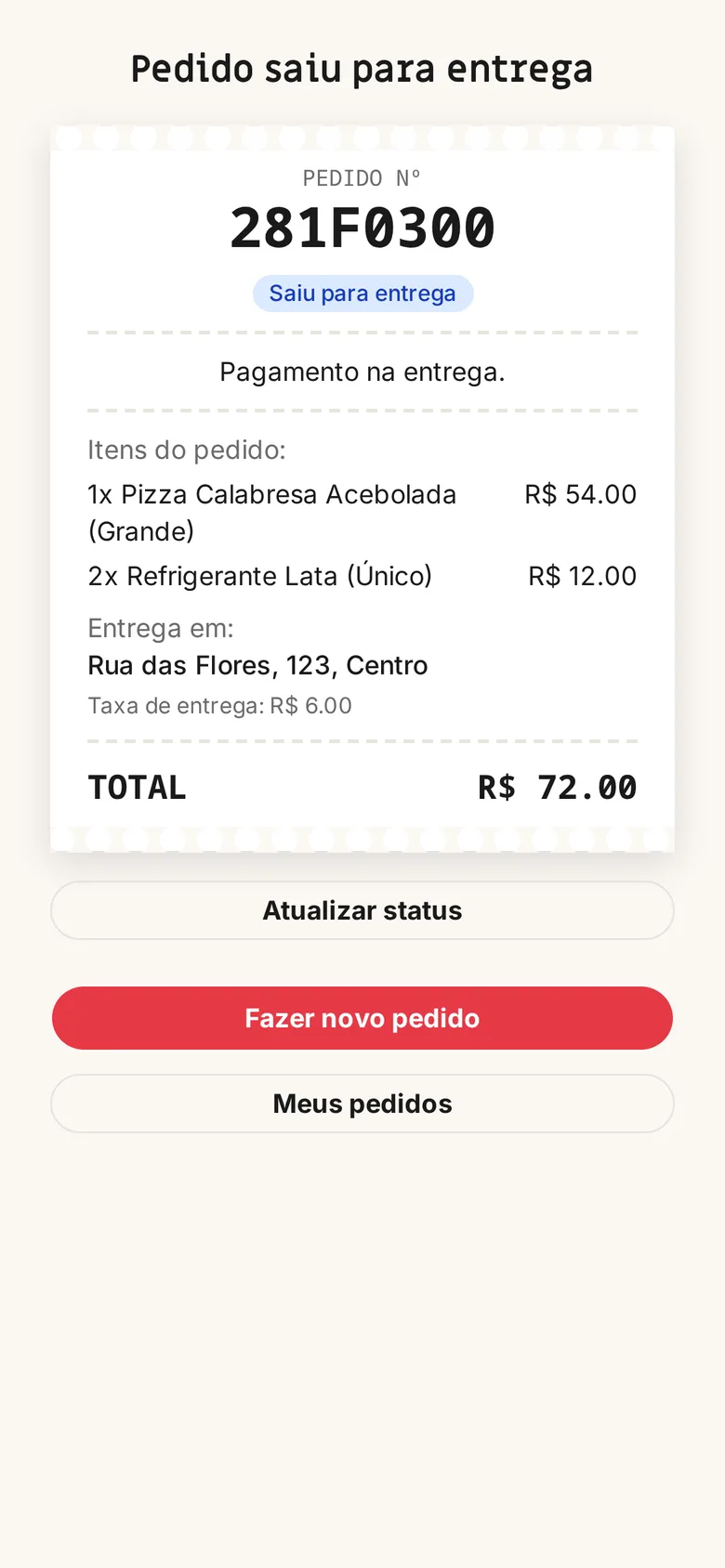 Status do pedido saiu para entrega